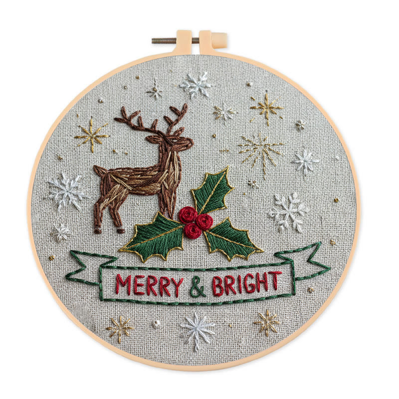 Rubbyoo Embroidery Kit - Christmas Deer | Unique Stitch Art | Christmas Crafts For Decoration  - 20*20cm - image 1