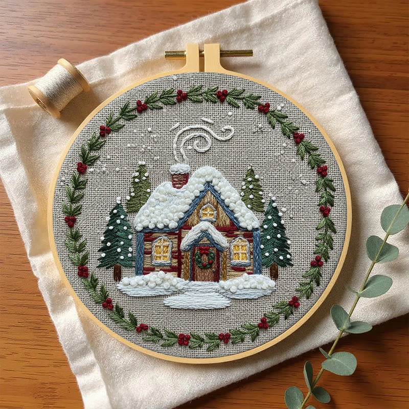 Rubbyoo Embroidery Kit - Winter Chalet | Christmas Stitch Artwork | Handmade Wall Decor - image 3