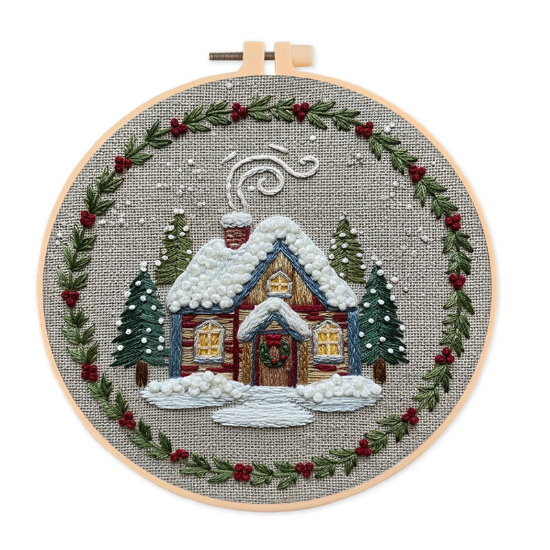 Rubbyoo Embroidery Kit - Winter Chalet | Christmas Stitch Artwork | Handmade Wall Decor - 20*20cm - image 1