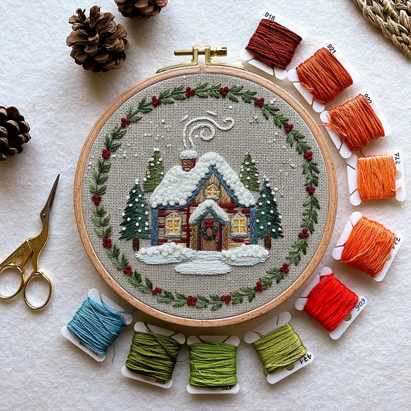 Rubbyoo Embroidery Kit - Winter Chalet | Christmas Stitch Artwork | Handmade Wall Decor - image 6