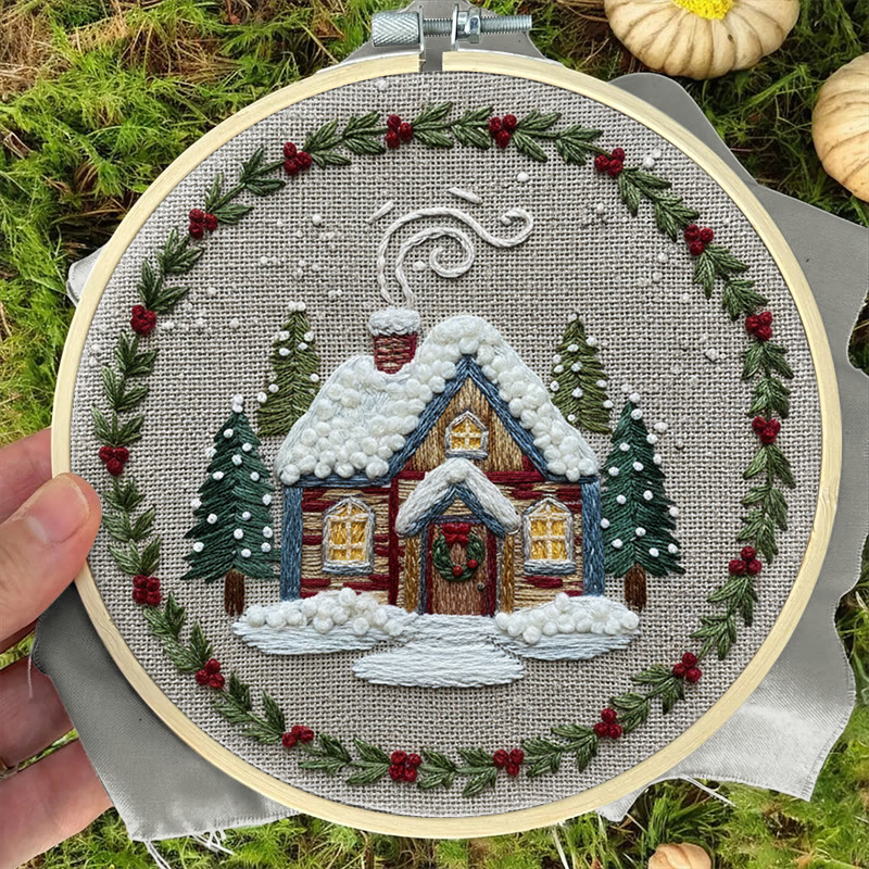 Rubbyoo Embroidery Kit - Winter Chalet | Christmas Stitch Artwork | Handmade Wall Decor - image 2