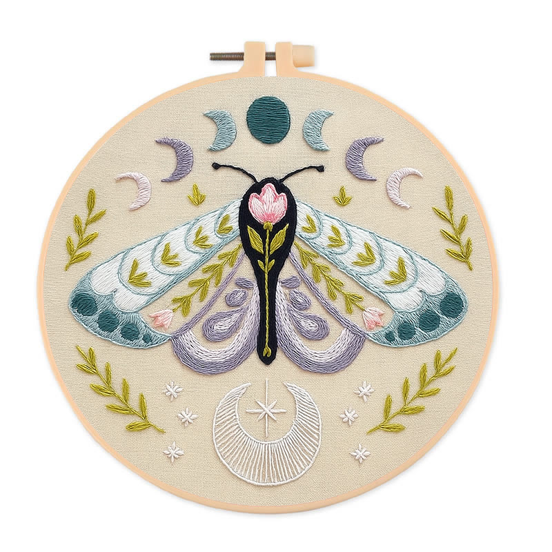 Rubbyoo Embroidery Kit - Celestial Lunar Moth | Creative Handmade Craft | Unique Hanging Ornament - 20*20cm - image 1