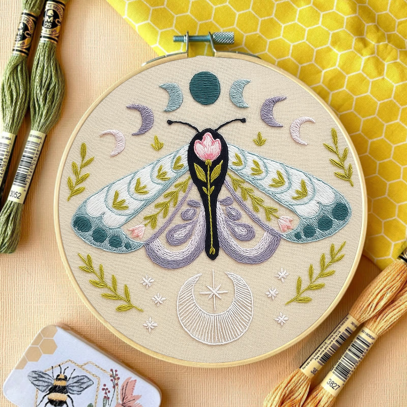 Rubbyoo Embroidery Kit - Celestial Lunar Moth | Creative Handmade Craft | Unique Hanging Ornament - image 2