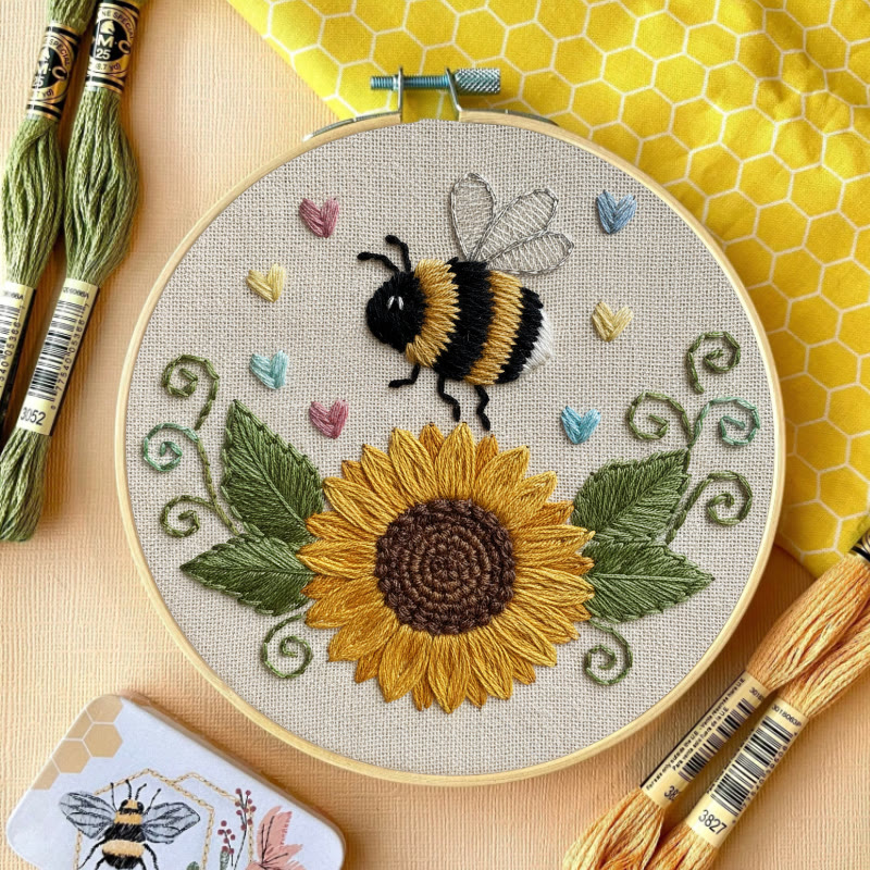 Rubbyoo Embroidery Kit - Sunflower Bee | Diy Floral Insect Art  | Perfect Handicraft For Beginner  - image 2