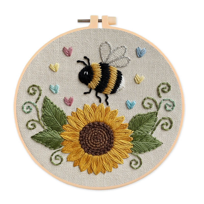 Rubbyoo Embroidery Kit - Sunflower Bee | Diy Floral Insect Art  | Perfect Handicraft For Beginner  - 20*20cm - image 1