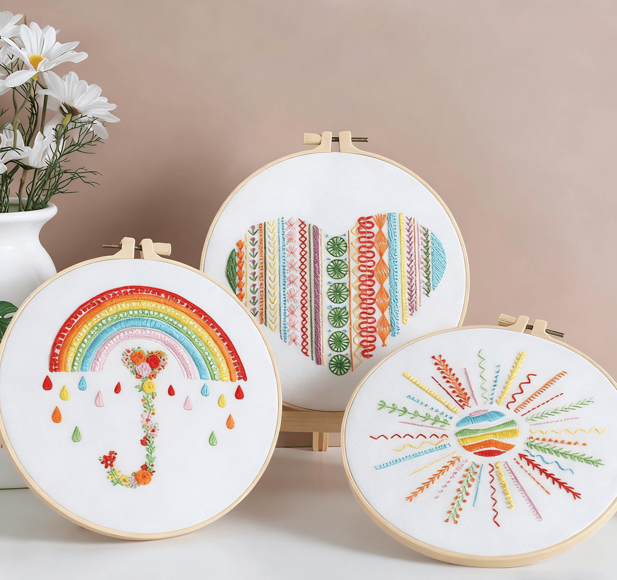 Rubbyoo 3-piece Embroidery Starter Kit - Diy Colourful Design | Creative Stitch Artwork | Perfect For Handmade Beginner  - 3-piece Embroidery Starter Kit - image 1