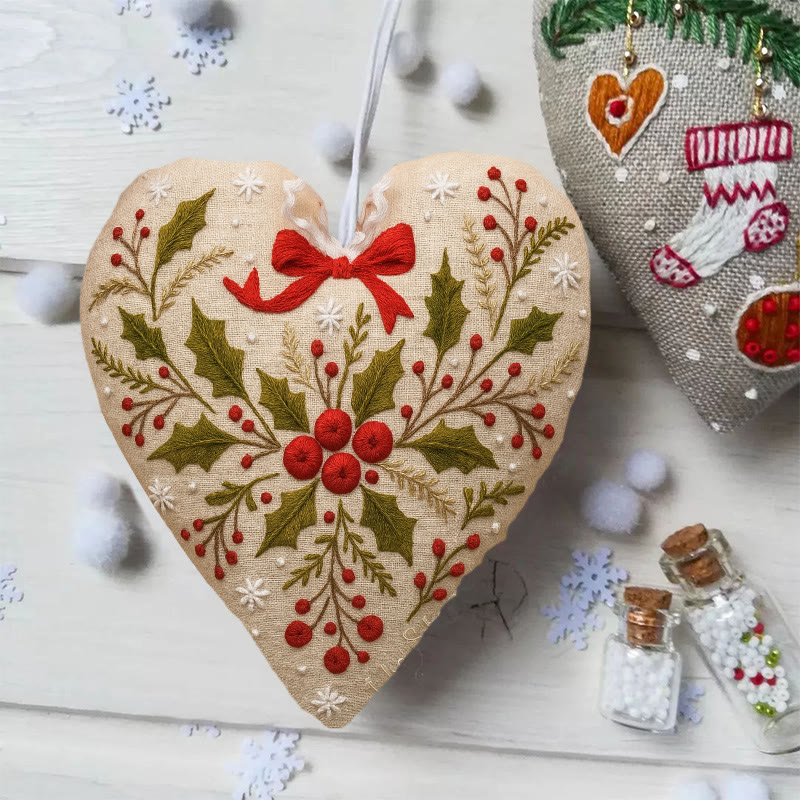 Rubbyoo Heart Embroidery Kit - Holly Leaves | Christmas Heart Hanging | Creative Home Ornament  - image 2