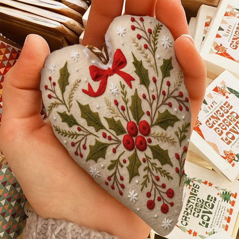 Rubbyoo Heart Embroidery Kit - Holly Leaves | Christmas Heart Hanging | Creative Home Ornament  - image 8