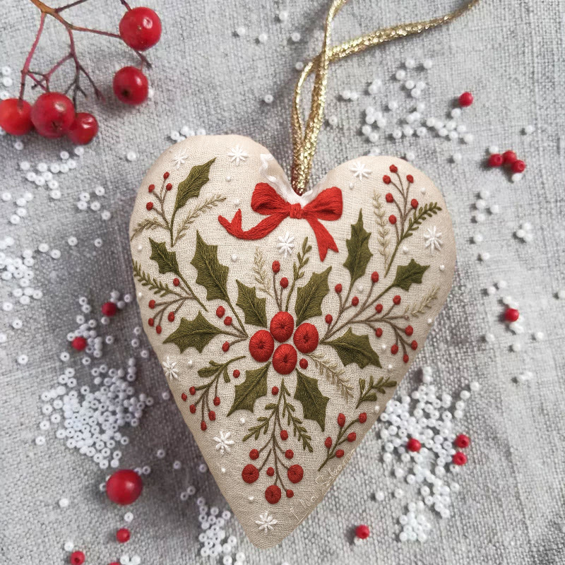 Rubbyoo Heart Embroidery Kit - Holly Leaves | Christmas Heart Hanging | Creative Home Ornament  - image 4