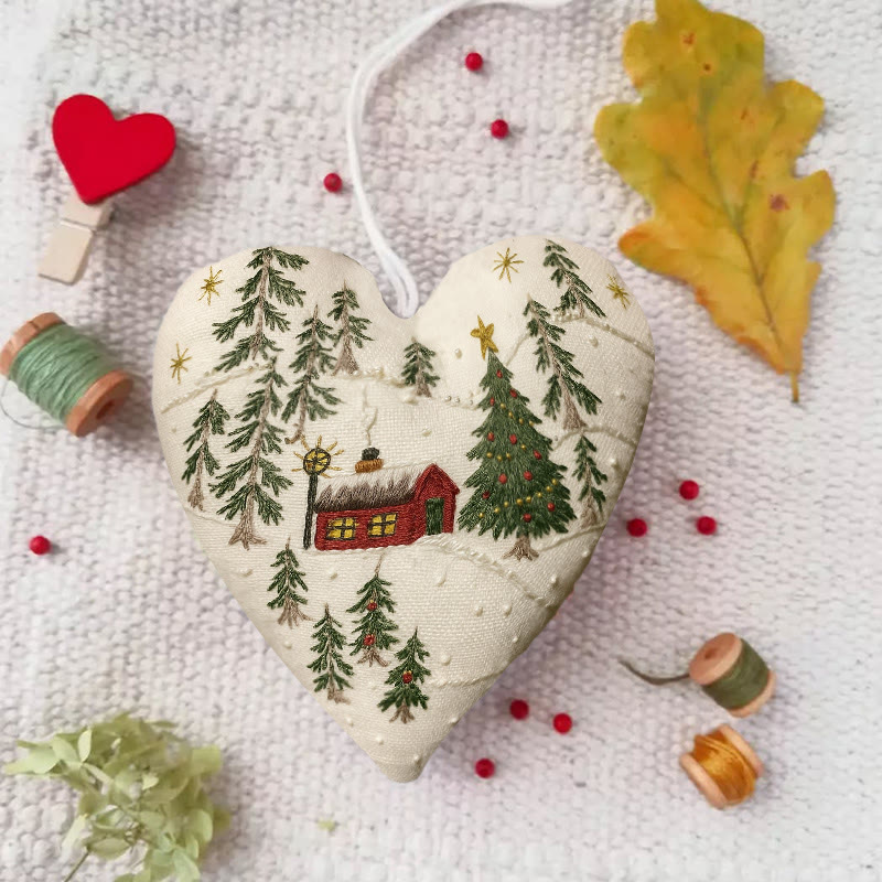 Rubbyoo Heart Embroidery Kit - Christmas Town | Creative Winter Decor | Perfect Christmas Gift  - 6 inches hoop kit - image 1