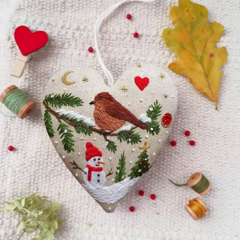 Rubbyoo Heart Embroidery Kit - Snowy Night | Diy Christmas Tree Ornament | Nice Handmade Collection  - 6 inches hoop kit - image 1