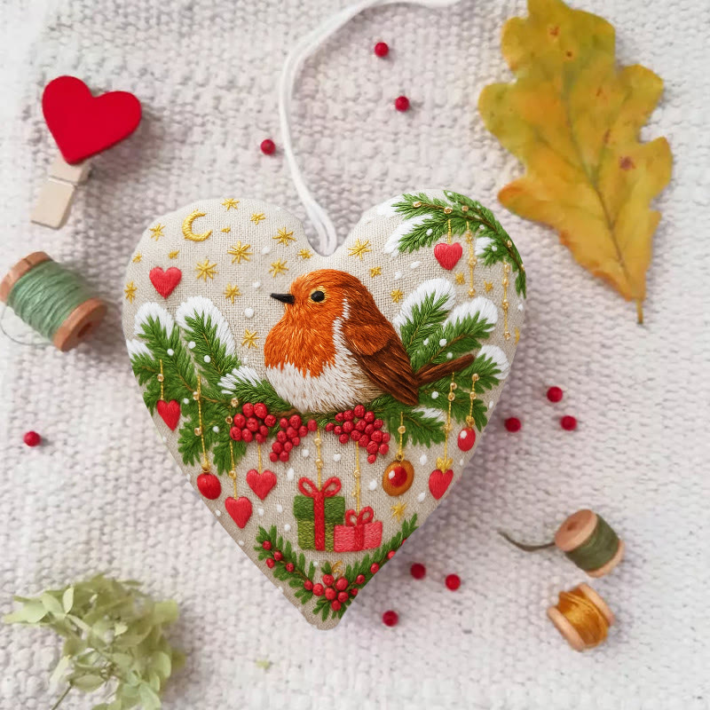 Rubbyoo Heart Embroidery Kit - Lovely Bird | Handmade Christmas Gift | Perfect For Diy Beginner - 6 inches hoop kit - image 1