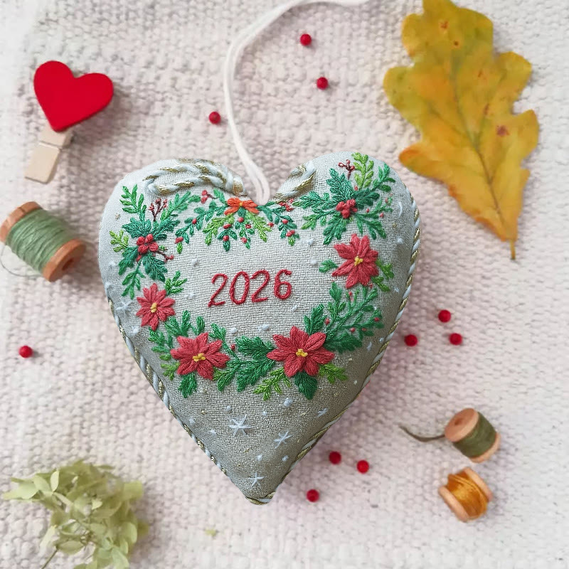 Rubbyoo Heart Embroidery Kit - New Year Wreath | Diy Heart Ornament | Nice For Christmas Gifts - 6 inches hoop kit - image 1