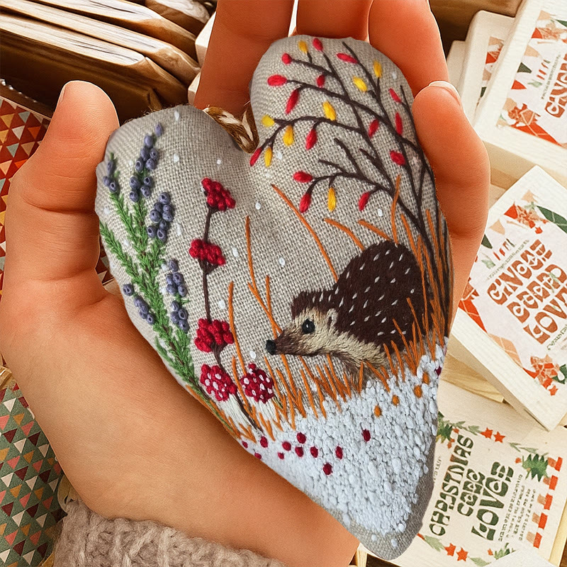 Rubbyoo Heart Embroidery Kit - Little Hedgehog | Winter Home Decor | Diy Animal Craft - image 8