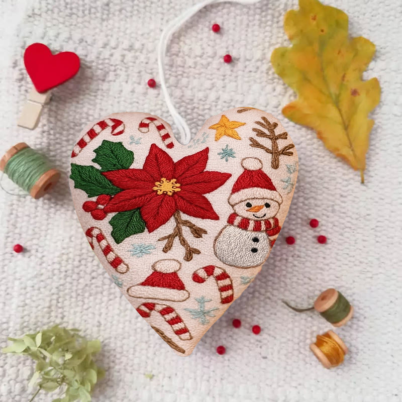 Rubbyoo Heart Embroidery Kit - Christmas Poinsettia | Christmas Handmade Craft | Diy Needle Artwork  - 6 inches hoop kit - image 1