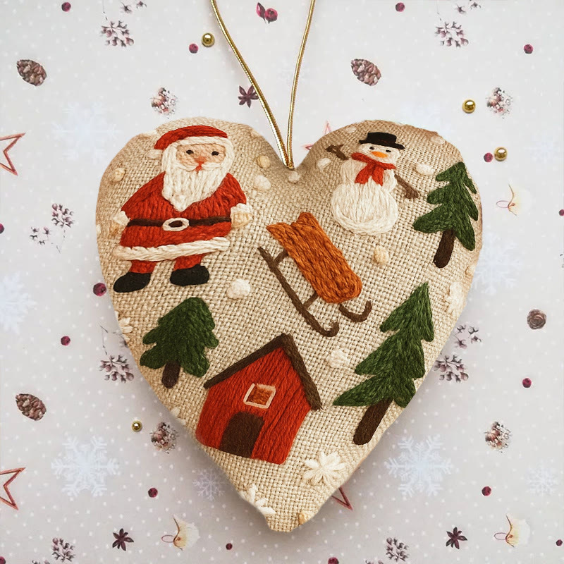 Rubbyoo Heart Embroidery Kit - Christmas Sled | Christmas Tree Adornment | Kid Embroidered Craft  - 6 inches hoop kit - image 1