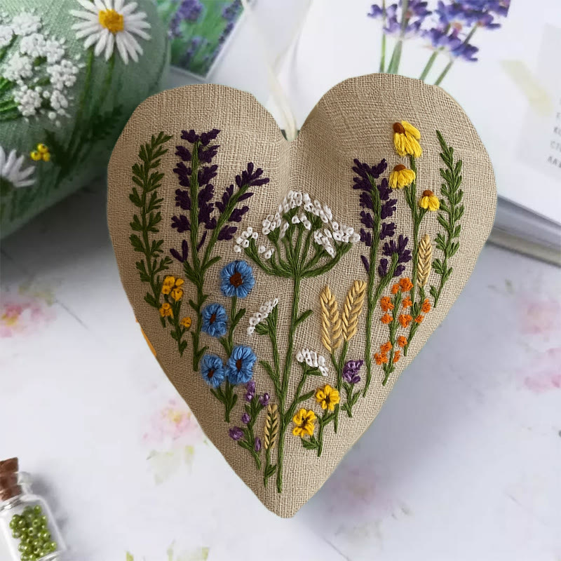 Rubbyoo Heart Embroidery Kit - Little Wildflower | Diy Floral Needlework | Unique Hanging Ornament - image 2