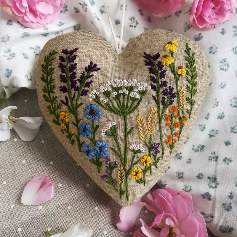 Rubbyoo Heart Embroidery Kit - Little Wildflower | Diy Floral Needlework | Unique Hanging Ornament - image 4