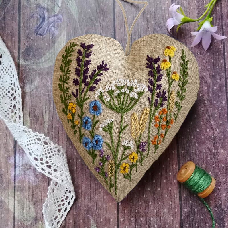 Rubbyoo Heart Embroidery Kit - Little Wildflower | Diy Floral Needlework | Unique Hanging Ornament - image 3