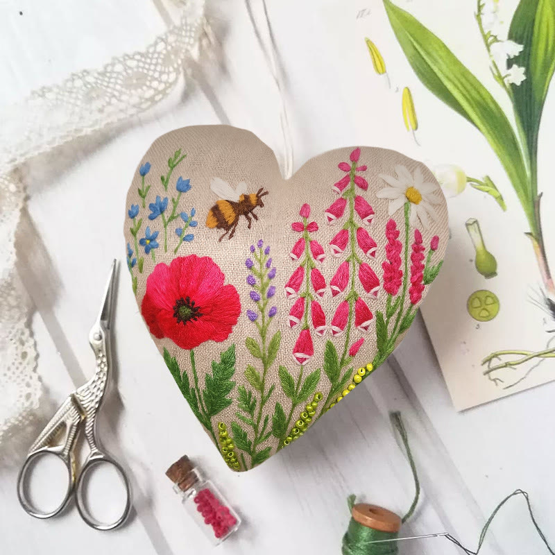 Rubbyoo Heart Embroidery Kit - Spring Flower | Perfect Handmade Gift For Her | Diy Decorative Craft  - 6 inches hoop kit - image 1