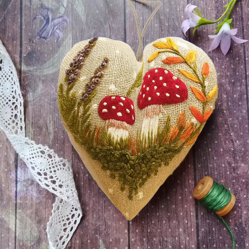 Rubbyoo Heart Embroidery Kit - Red Mushroom | Personalized Needle Craft |  Diy Handmade Art  - image 3