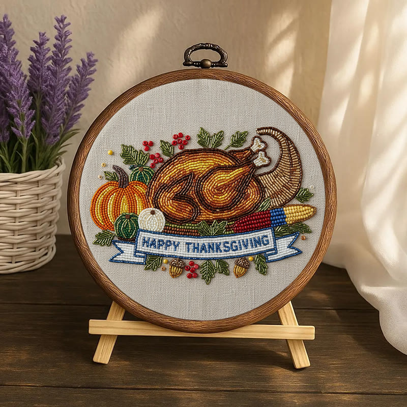 Rubbyoo Bead Embroidery Kit - Thanksgiving Turkey |  Diy Needle Artwork | Unique Autumn Craft  - image 7