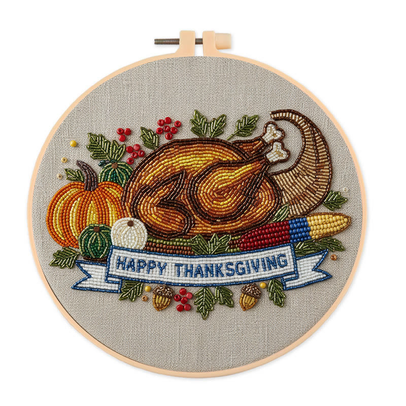 Rubbyoo Bead Embroidery Kit - Thanksgiving Turkey |  Diy Needle Artwork | Unique Autumn Craft  - 15cm*15cm - image 1