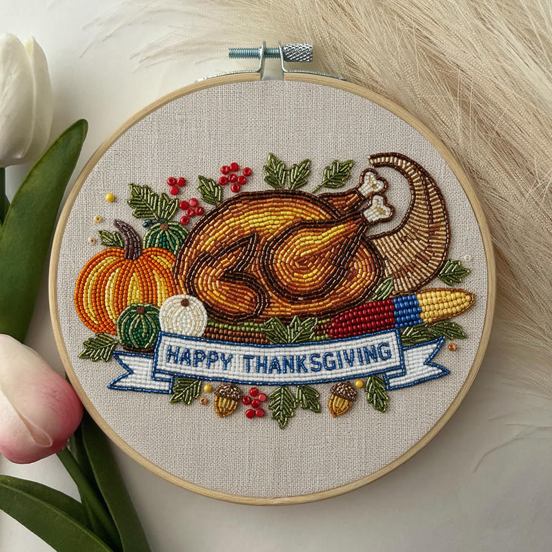 Rubbyoo Bead Embroidery Kit - Thanksgiving Turkey |  Diy Needle Artwork | Unique Autumn Craft  - image 3