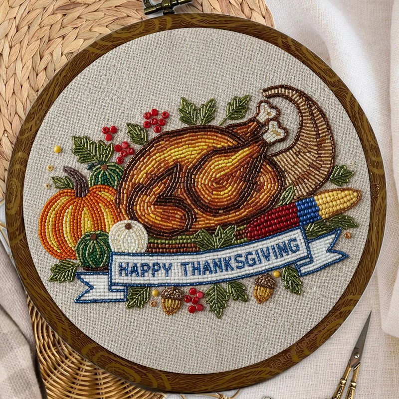 Rubbyoo Bead Embroidery Kit - Thanksgiving Turkey |  Diy Needle Artwork | Unique Autumn Craft  - image 2