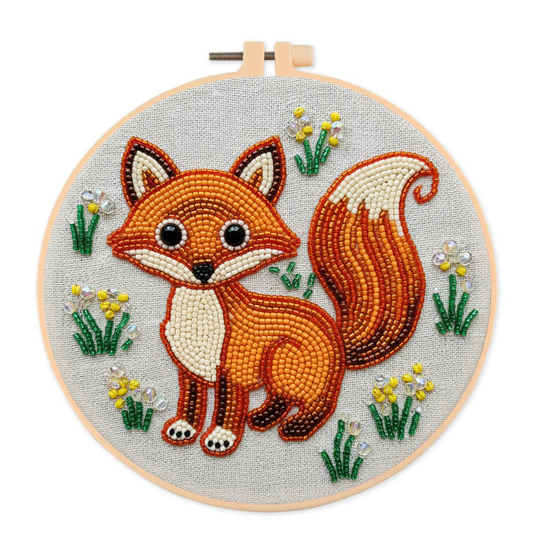 Rubbyoo Bead Embroidery Kit - Little Fox | Diy Animal Handicraft | Unique Decorative Art - 15cm*15cm - image 1