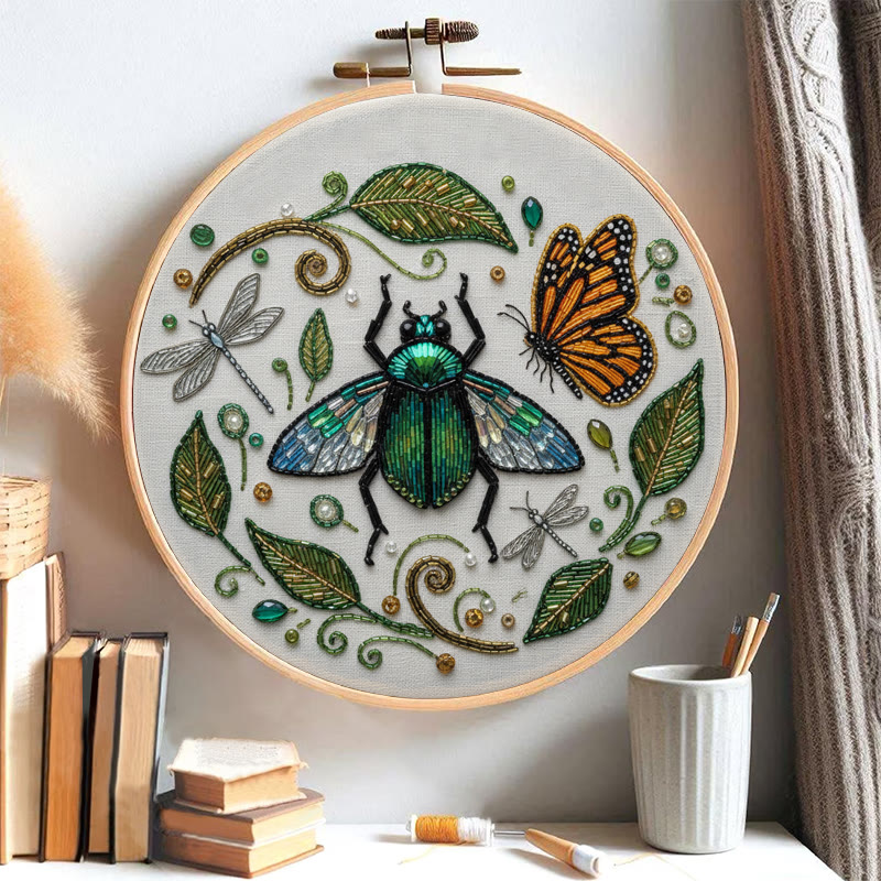 Rubbyoo Bead Embroidery Kit - Flying Bug | Unique Insect Hoop Art | Diy Handmade Needlepoint  - image 2