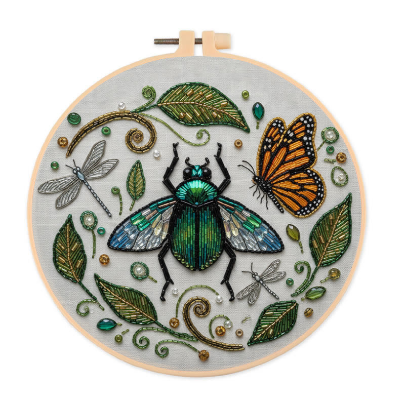 Rubbyoo Bead Embroidery Kit - Flying Bug | Unique Insect Hoop Art | Diy Handmade Needlepoint  - 15cm*15cm - image 1