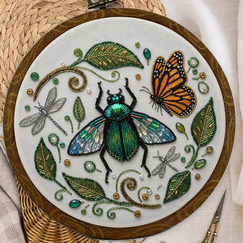Rubbyoo Bead Embroidery Kit - Flying Bug | Unique Insect Hoop Art | Diy Handmade Needlepoint  - image 6
