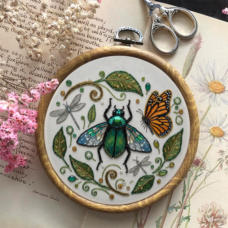Rubbyoo Bead Embroidery Kit - Flying Bug | Unique Insect Hoop Art | Diy Handmade Needlepoint  - image 4