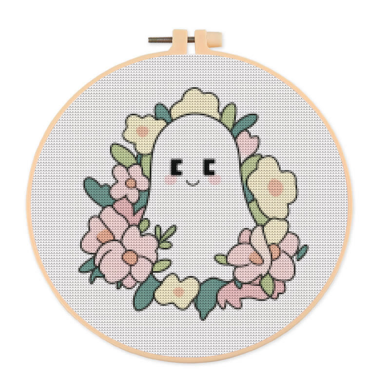  Cross Stitch Kit - Charming Ghost | Unique Floral Craft | Nice For Holiday Ornament - 20×20cm - image 1