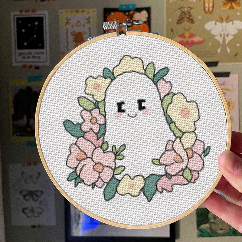  Cross Stitch Kit - Charming Ghost | Unique Floral Craft | Nice For Holiday Ornament - image 2