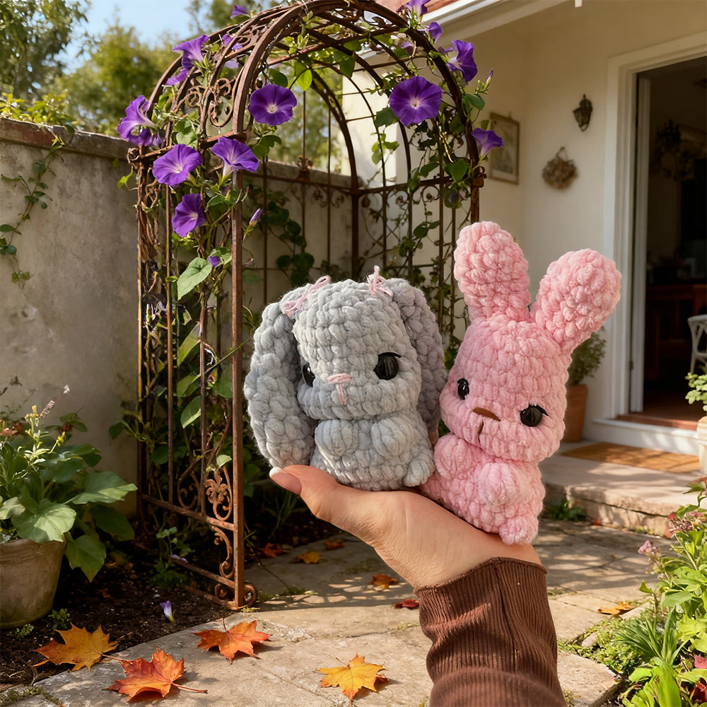 Diy Handmade Cutest Bunny Crochet Kit -  Diy Holiday Yarn Craft | Perfect Gift For Rabbit Lover - Pink + Gray - image 1