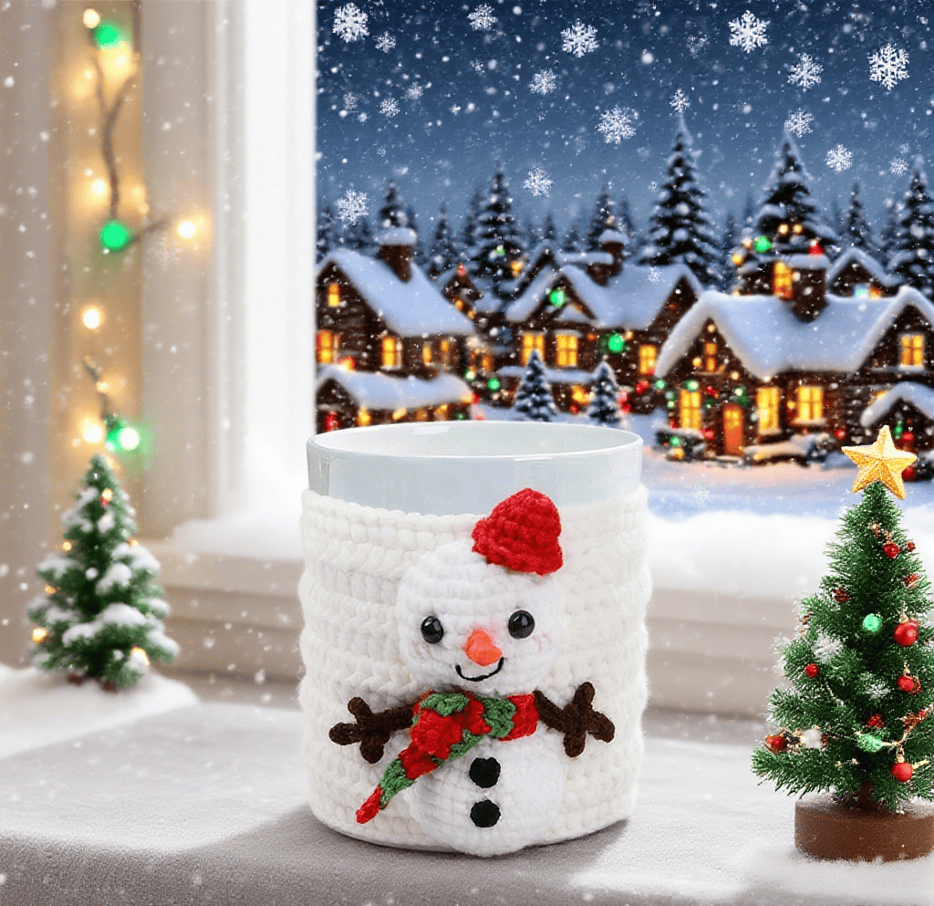 Diy Handmade  Christmas Cup Sleeve Series Crochet Kit -  Creative Handmade Christmas Craft | Perfect Housewarming Gift - Snowman - image 1
