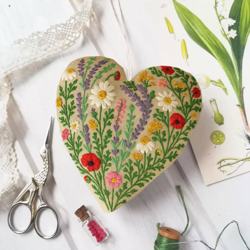 Rubbyoo Heart Embroidery Kit - Colourful Flower | Easy Handmade Floral Art | Perfect For Decoration - 6 inches hoop kit - image 1