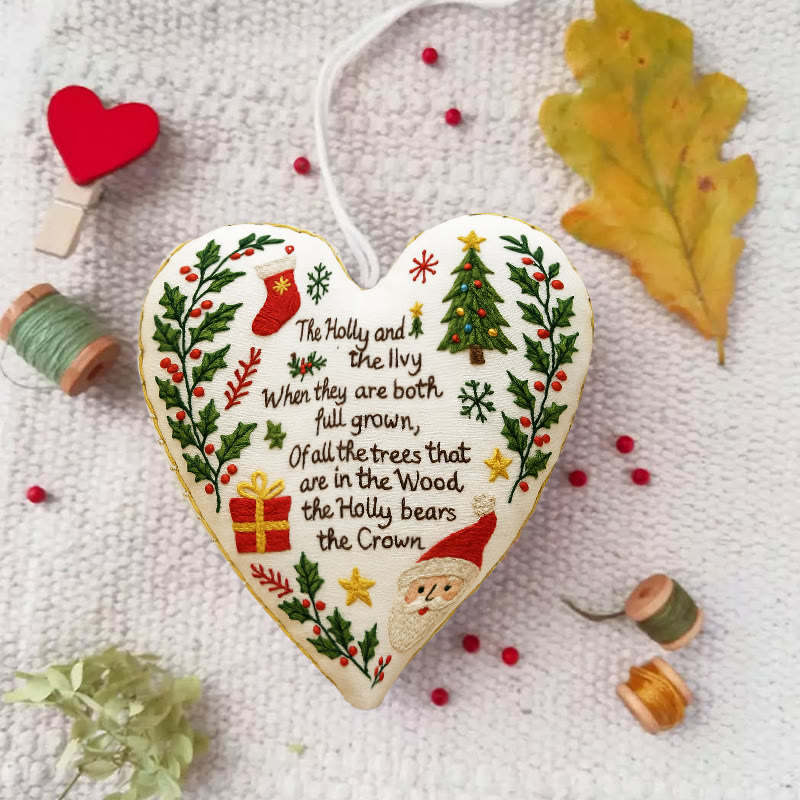 Rubbyoo Heart Embroidery Kit - Christmas Carol | Diy Christmas Ornament | Nice Gift For Friend - 6 inches hoop kit - image 1