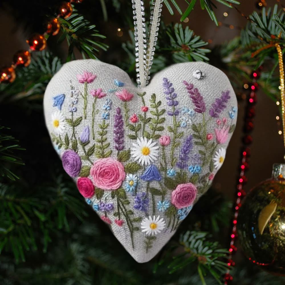 Rubbyoo Heart Embroidery Kit - Charming Flower | Unique Hanging Art | Perfect Handmade Craft For Her  - 6 inches hoop kit - image 1