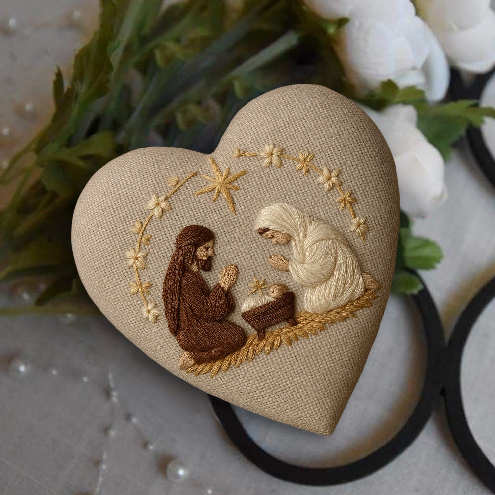 Rubbyoo Heart Embroidery Kit - Nativity Scene | Christmas Hanging Craft | Unique Handmade Art - image 8