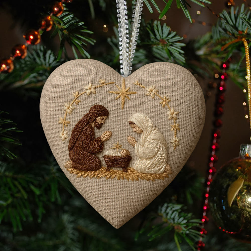 Rubbyoo Heart Embroidery Kit - Nativity Scene | Christmas Hanging Craft | Unique Handmade Art - 6 inches hoop kit - image 1