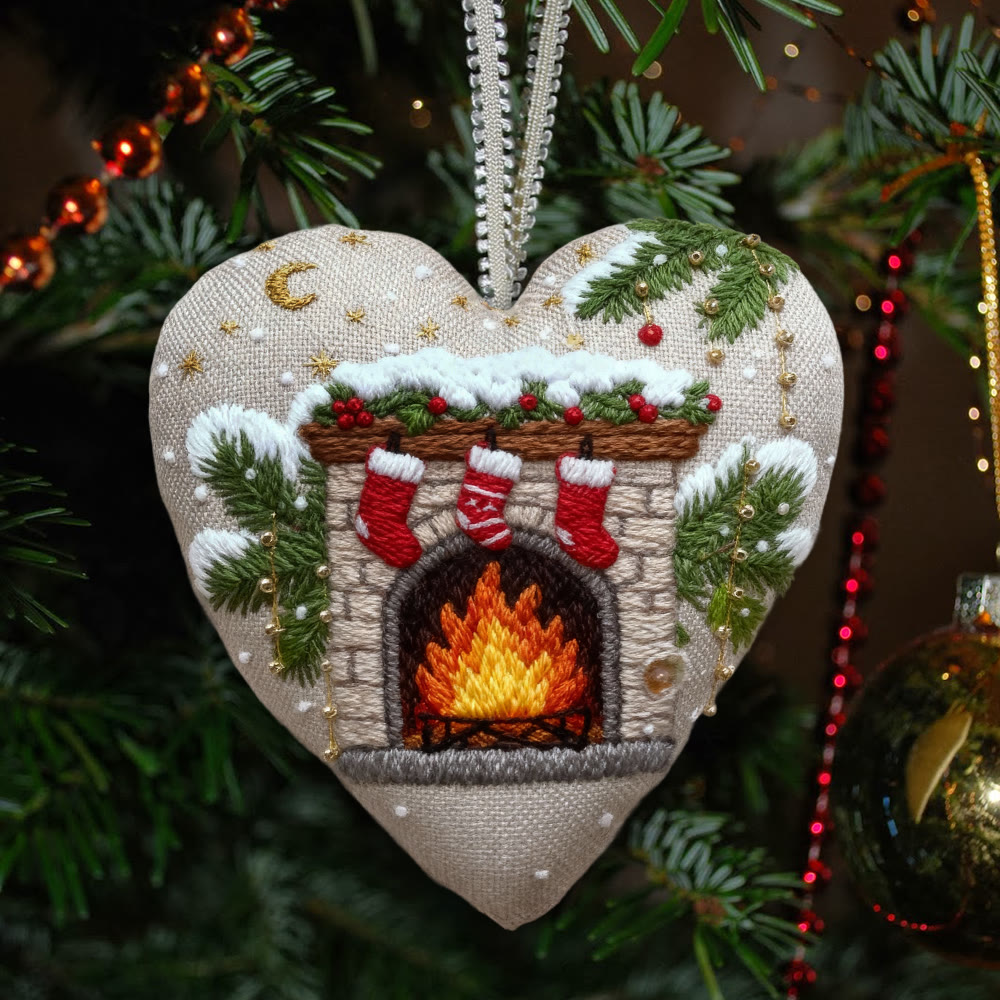 Rubbyoo Heart Embroidery Kit - Christmas Mantelpiece | Diy Christmas Tree Decor | Personalized Handmade Art - 6 inches hoop kit - image 1