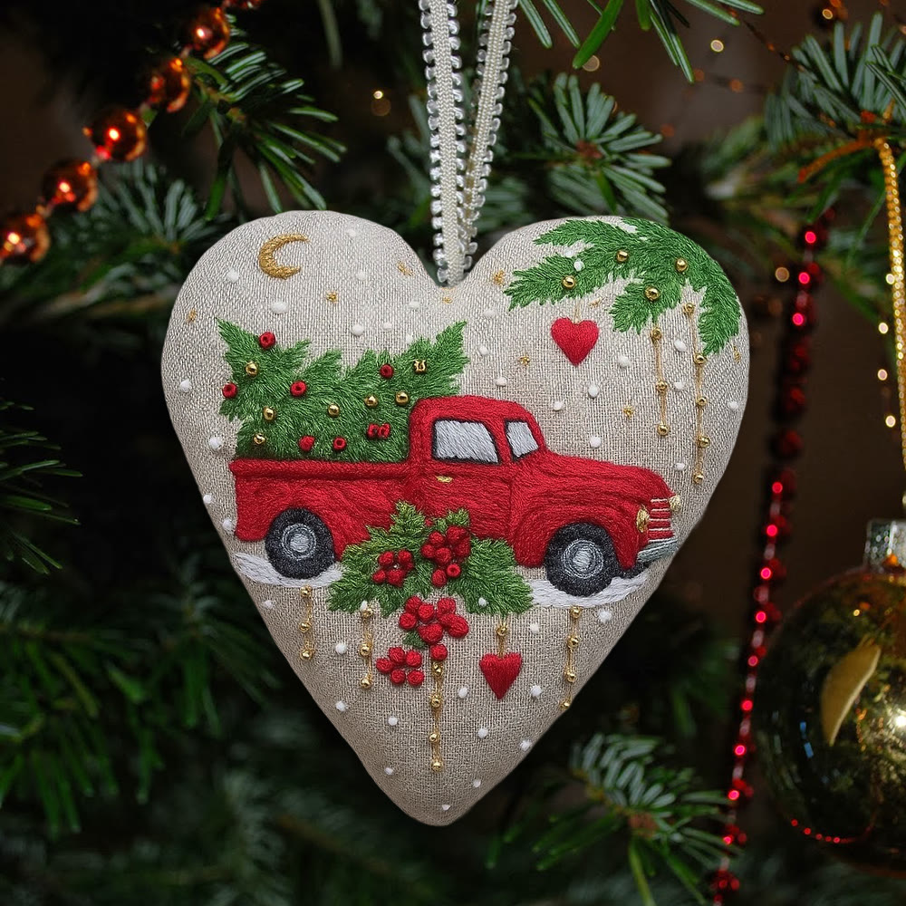 Rubbyoo Heart Embroidery Kit - Christmas Truck | Diy Christmas Stitch | Perfect Handmade Gift  - 6 inches hoop kit - image 1
