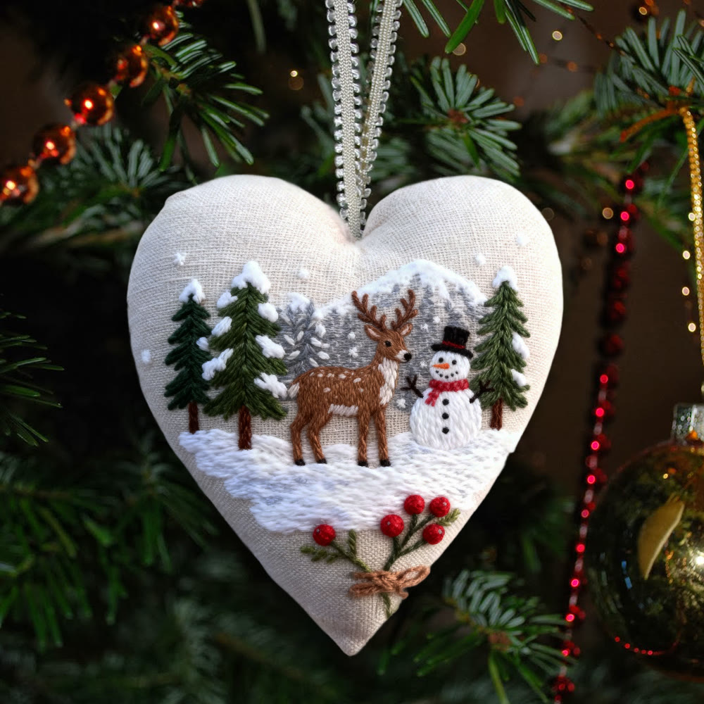 Rubbyoo Heart Embroidery Kit - Winter Forest | Christmas Snowy View | Handmade Needle Art  - 6 inches hoop kit - image 1