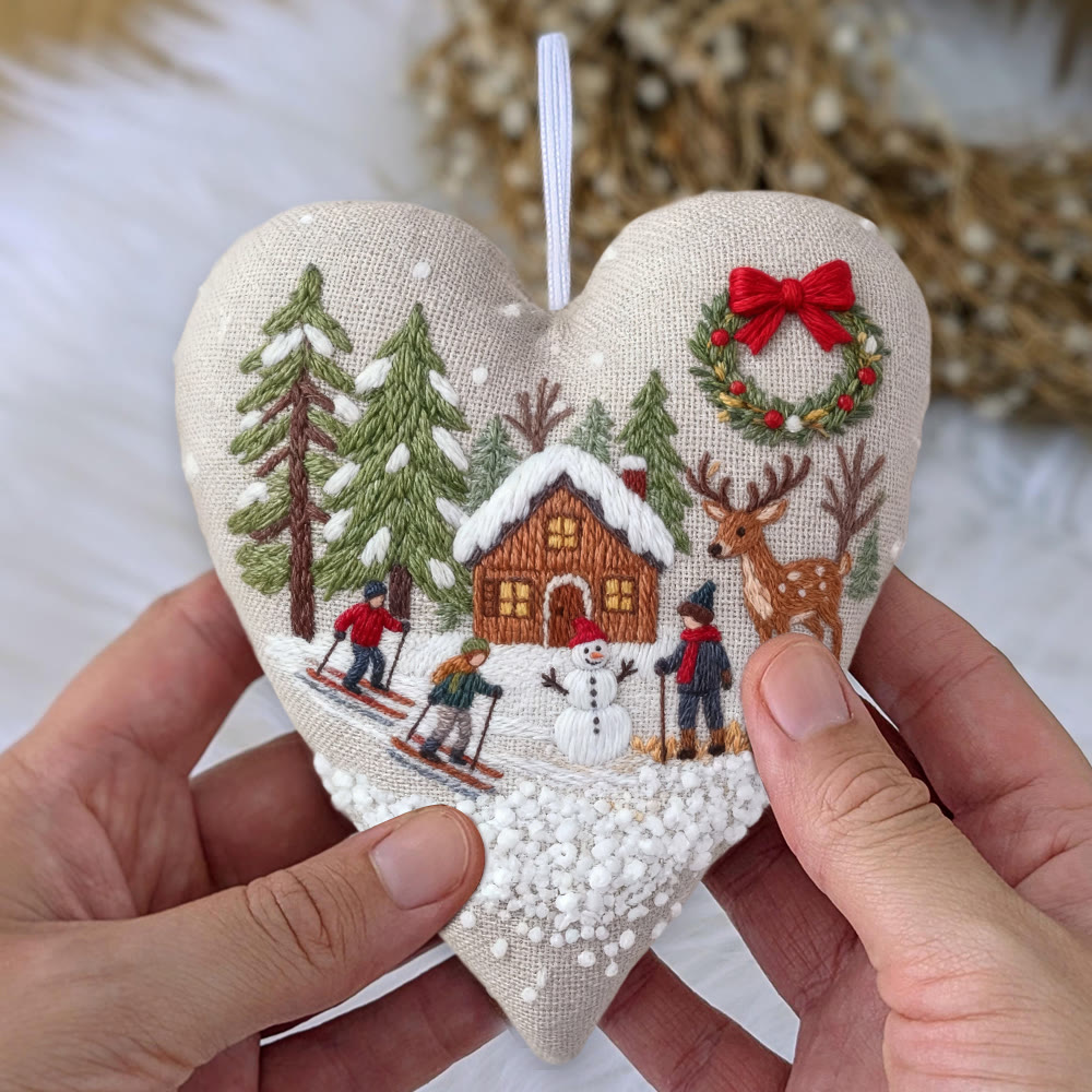 Rubbyoo Heart Embroidery Kit - Winter Skiing | Christmas Stitch Art | Diy Handmade Craft  - image 3