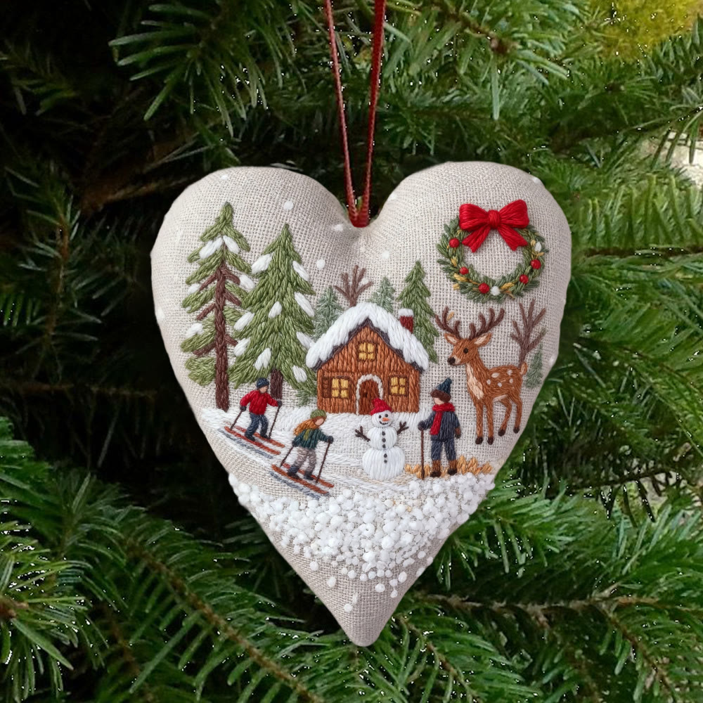 Rubbyoo Heart Embroidery Kit - Winter Skiing | Christmas Stitch Art | Diy Handmade Craft  - image 2