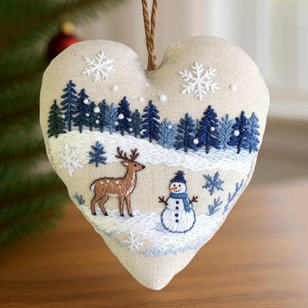 Rubbyoo Heart Embroidery Kit - Deer And Snowman | Handmade Winter Craft | Diy Home Decoration  - image 2