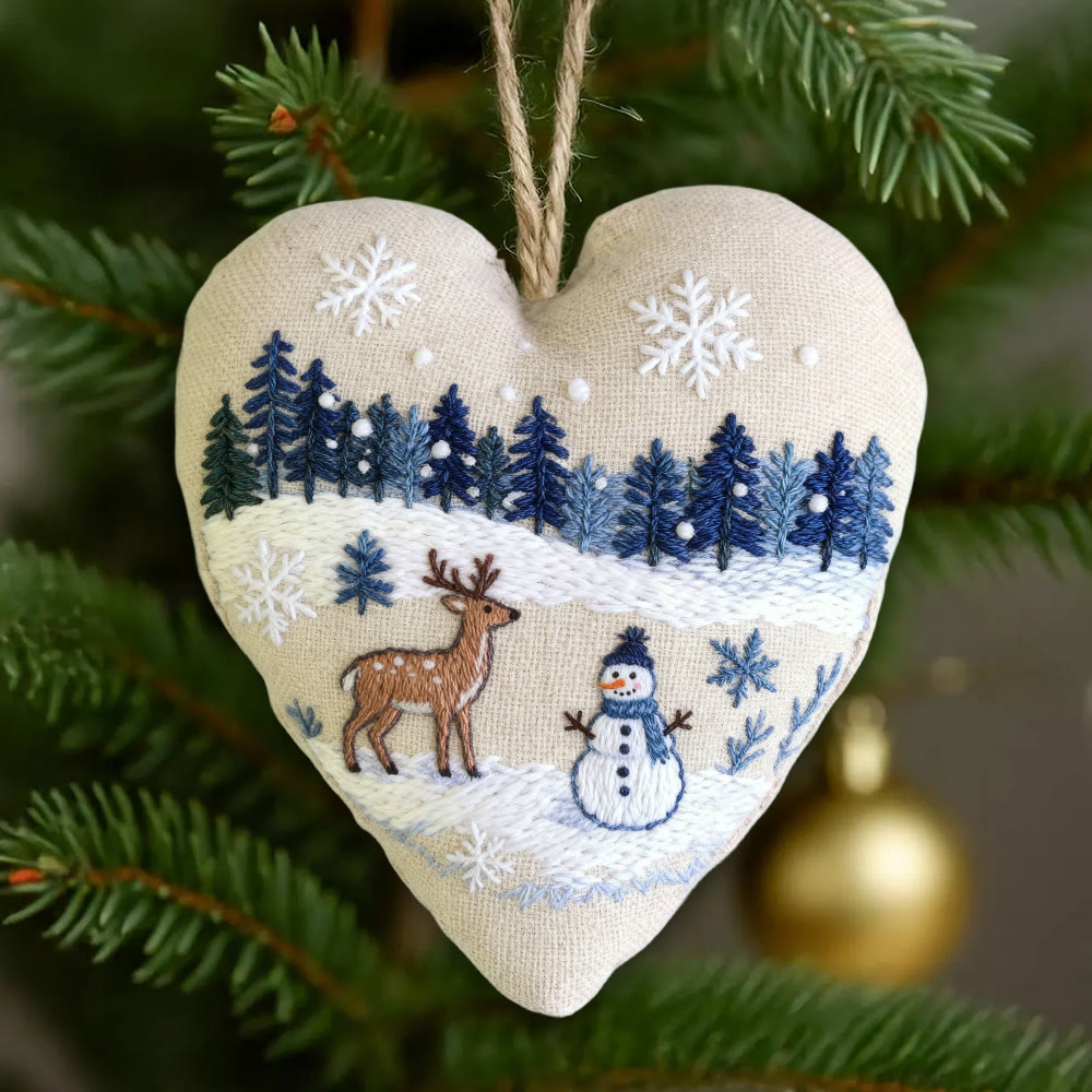 Rubbyoo Heart Embroidery Kit - Deer And Snowman | Handmade Winter Craft | Diy Home Decoration  - 6 inches hoop kit - image 1